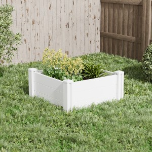 Wooakway 28" W × 13" H White PVC Outdoor Garden Fence Railing Planter Box for Flowers Vegetables - 1 of 4