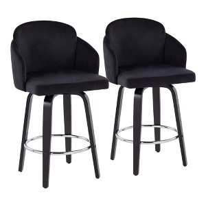 Contemporary Fixed-Height Counter Stool with Swivel in Wood and Round Footrest, Set of 2 - 1 of 4