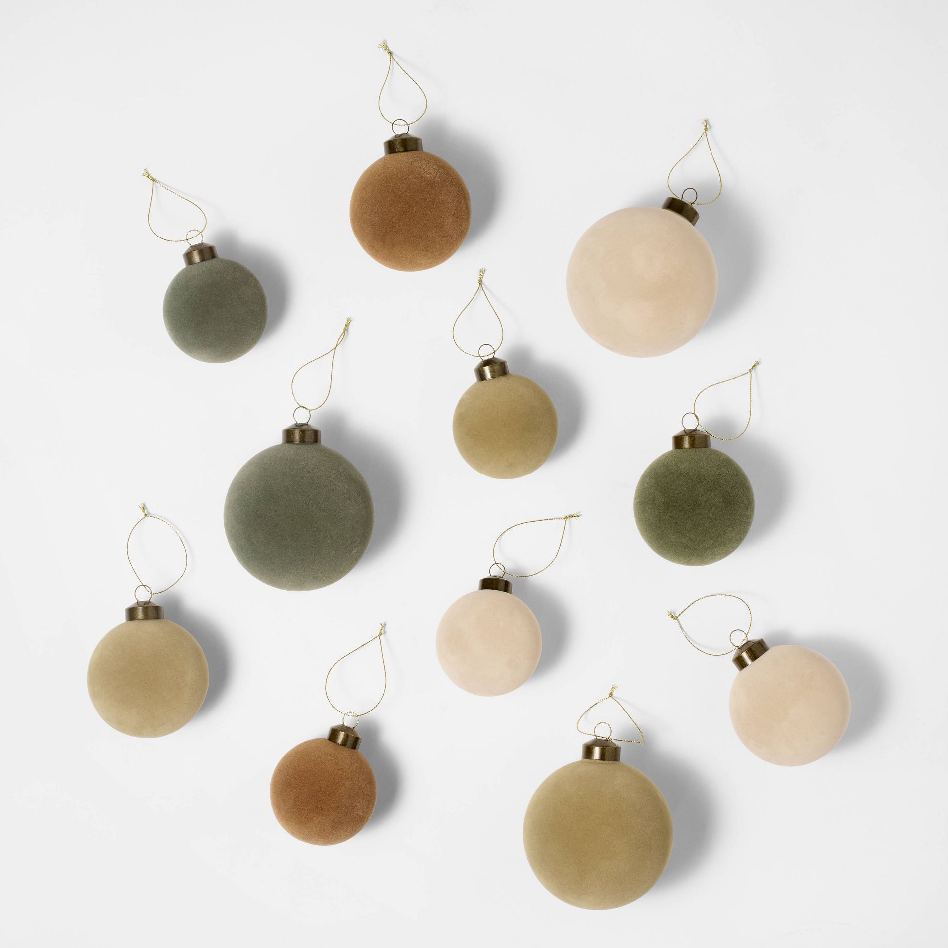 Set of 11 Velvet Christmas Ornaments Green/Neutral/Cream - Threshold™ designed with Studio McGee