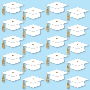 Big Dot of Happiness White and Gold Graduation Cap Decorations, DIY Large Grad Hat Cut-Outs, Double-Sided Grad Party Essentials - Set of 20 - 1 of 4
