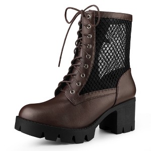 Allegra K Women's Platform Chain Chunky Heel Combat Boots - 1 of 4