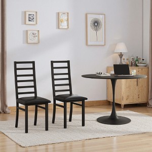 MAYEERTY Metal Dining Chairs Set of 2 Steel Legs and PU Leather Seats High Back Armless for Living Room Kitchen Black - 1 of 4