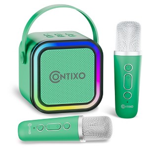 Mini Karaoke Machine with 2 Wireless Mics, LED Lights, Bluetooth Speaker - 1 of 4