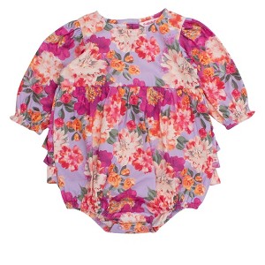 RuffleButts Baby Girls Woven Long Sleeve Bubble Romper - 1 of 4
