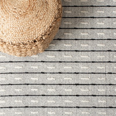 Ivory and Black Handwoven Wool Cotton Area Rug 3' x 5'