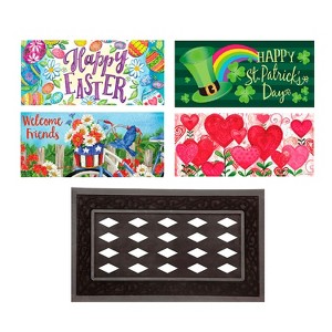 Evergreen Indoor Outdoor Doormat Bundle Set of 5 - Frame and 4 Holiday Seasonal Inserts Valentine's Day Easter 4th of July and St. Patricks - 1 of 4