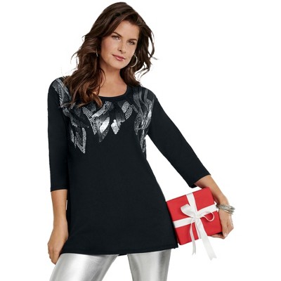 Roaman's Women's Plus Size Feather Sequin Tunic