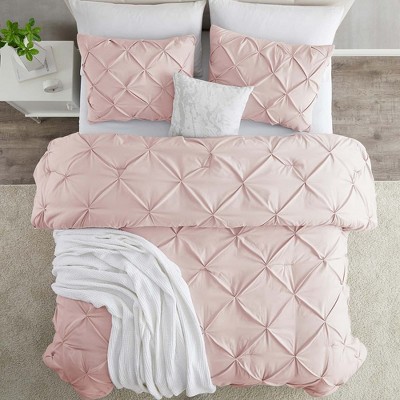 Blush Full Size Pintuck Microfiber Duvet Cover Set