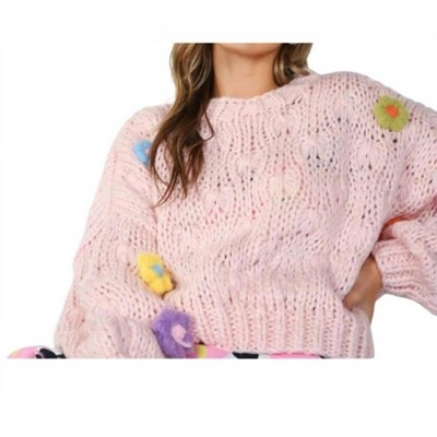 Women's Cropped Crochet Sweater with 3D flowers - BEULAHSTYLE