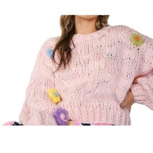 Women's Cropped Crochet Sweater with 3D flowers - BEULAHSTYLE - 1 of 3