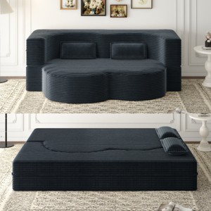 Yukimo 78" Full Size Convertible Floor Sofa Bed - Plush Corduroy Foam-Filled Sleeper Sofa, No Assembly Required - 1 of 4