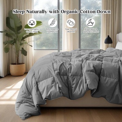 Puredown All Season Organic Cotton Down Comforter - 100% Natural, Chemical-Free, Medium Warmth Duvet Insert