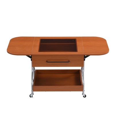 GlasFlength Folding Tables Mobile Extendable Storage Coffee Table with Wheels for Living Room Decor Dining Room, Brown, 47.2"*23.6"*22.8"