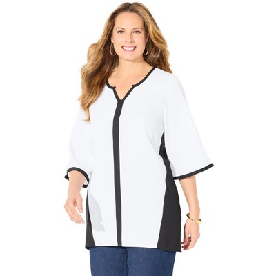 Catherines Women's Plus Size Petite High-Low Contrast Blouse
