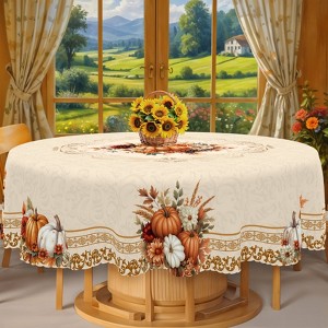 Fall Tablecloth Autumn Pumpkin and Maple Leaves Table Cover for Fall Harvest Thanksgiving Dinner Party Seasonal Home Decor - 1 of 4