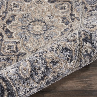 Rectangular Blue and Beige Synthetic Easy Care Area Rug
