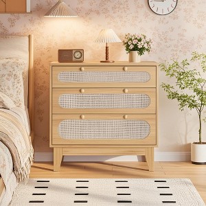 Rattan 3 Large Storage Drawer Dresser with Anti-Tip Kits for Bedroom and Living Room - 1 of 4