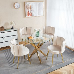 5-Piece Dining Set with Glass Table and Four Velvet Chairs - 1 of 4