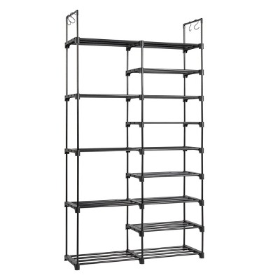 SEVOBAL Storage Organizer 9 Tier Industrial FreeStanding Shoe Racks Entrance Shoe Rack Organizer Shelves Hallways Entryway, Black, 11.42"*3.94"*17.32"