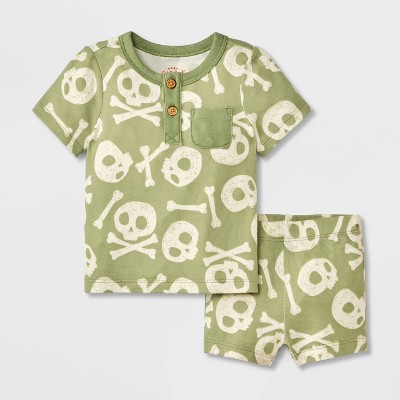 Baby 2pc Halloween Skull & Bones T-Shirt & Bloomer Set - Cat & Jack™ Green