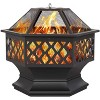 Barton 24" Outdoor Hex Shaped Patio Fire Pit Home Firepit Bowl Fireplace w/ BBQ Grill - 3 of 4