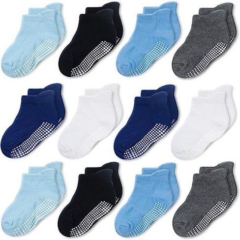 Cozyway Non-Slip Ankle Style Socks with Grippers, 12 Pack for Baby Boys and Girls, 6-12 Months - Blue/Black/White/Gray - image 1 of 4