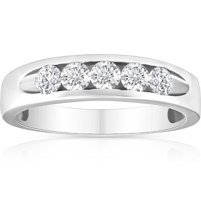 Pompeii3 1 ct Mens Diamond 5-Stone Wedding Ring Channel Set Classic Ring 10K White Gold - Size 8.5