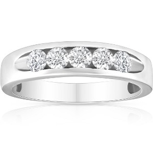 Pompeii3 1/2ct Diamond Mens Wedding Ring Channel Set High Polished Band 14K White Gold - 1 of 4