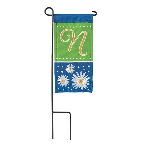 Daisy Blue Green Monogrammed N 8.5 x 4 Burlap Mini House Flag - 1 of 1