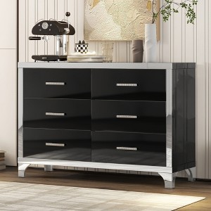 47.2'' MDF High Gloss Dresser with Metal Handle and Mirrored Design, 6-Drawer Space-Saving Storage Cabinet - 1 of 4