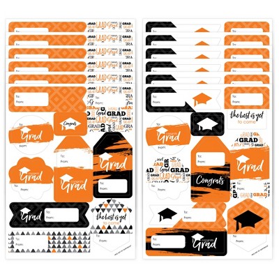 Big Dot of Happiness Orange Grad Best is Yet to Come Assorted Orange Graduation Party Gift Tag Labels To and From Stickers 12 Sheets 120 Stickers
