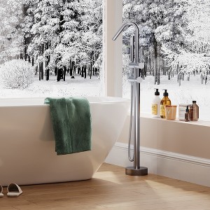 Freestanding Bathtub Faucet, Floor Mount Tub Filler with Hand Shower, 360° Swivel Spout, Single Handle Bathroom Tub Faucet for Cleaning, Bathing - 1 of 4
