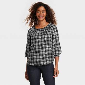 Women's Long Sleeve Button-down Tunic Shirt - Knox Rose™ Navy Blue Plaid Xs  : Target