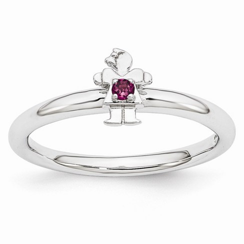 Black Bow Jewelry Rhodium Plate Sterling Silver Stackable Rhodolite Garnet 7mm Girl Ring - image 1 of 4