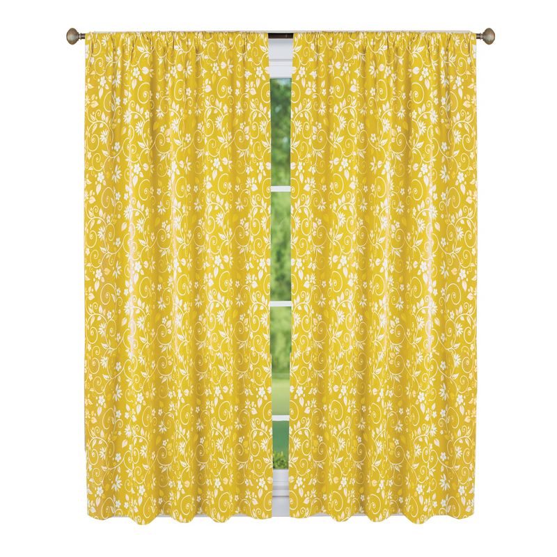 Collections Etc Floral Scrolling Vine Pattern Rod Pocket Top Window Drapes, 1 of 5