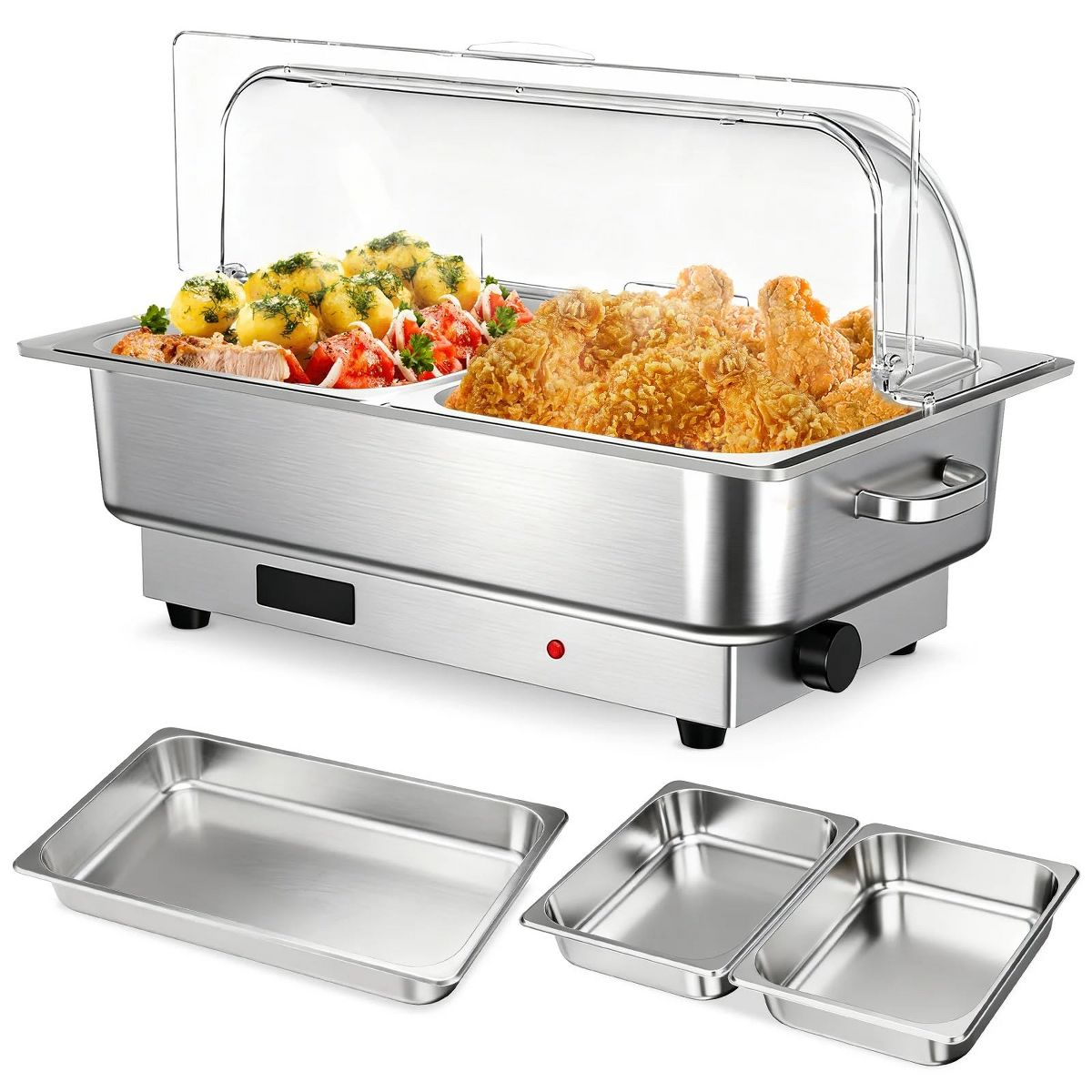 Stainless Steel Electric Chafing Dish Buffet Set – 9QT Food Warmer with Digital Temp Control, Transparent Lid for Catering, Parties, Weddings - thumbnail 9