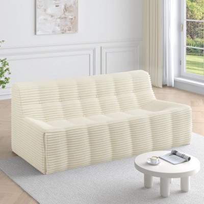 Beige Corduroy 3-Seater Sofa with Full Sponge Compression, Modern Minimalist Design, Space-Saving Comfort