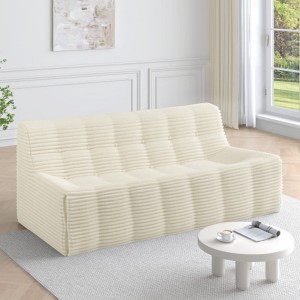 Beige Corduroy 3-Seater Sofa with Full Sponge Compression, Modern Minimalist Design, Space-Saving Comfort - 1 of 4