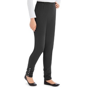 Collections Etc Cinched Ankle Leggings with Button Accents and Elastic Waistband, 30" L Inseam, Made of Cotton and Spandex - 1 of 4