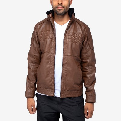 X RAY Mens Lightweight Motorcycle PU Leather Jacket With Faux Shearing Lining