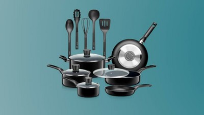 SereneLife 15-Piece Blue Aluminum Non-Stick Cookware Set