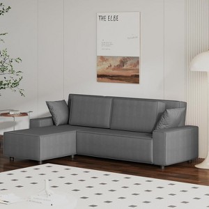 96 Inch Stripe Corduroy Sectional Sofa, Iron Frame, Modern L Shaped Sectional Sofa, 3-Seater, Wide Armrests, Chaise Lounge, for Living Room - 1 of 4