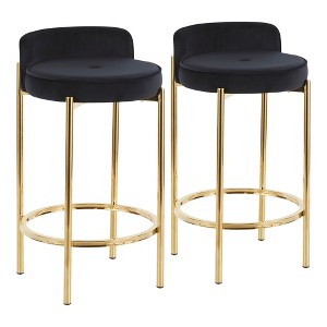 26" Velvet Upholstered Counter Stool with Tufted Seat and Metal Frame for Kitchen and Bar, Set of 2 - 1 of 4