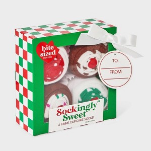 Kid's Cupcake Christmas 4pk Crew Socks - Ivory/Red/Green 2-5 - 1 of 4