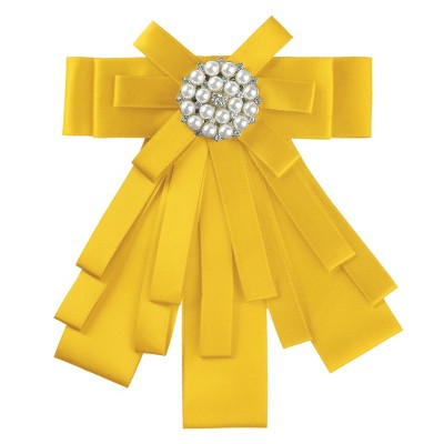 Allegra K Women's Pre-tied Pin Brooch Ribbon Beads Party Bowknot Bow Tie