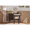 VYNXARIA 39in Retro Bohemian Style Wooden Makeup Vanity Set with Charging Plug&USB Port and Stool,Rectangular Rattan Drawer,Black - 3 of 4