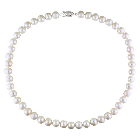 Freshwater Pearl Necklace with Sterling Silver and Diamond Clasp