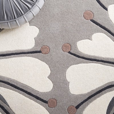 Grey and Ivory Floral Hand-Tufted Wool Area Rug