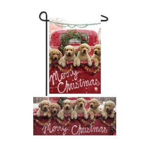Evergreen Red Truck with Puppies Garden Burlap Flag and Sassafras Mat Set (14B9272ECM+431702) - 1 of 3