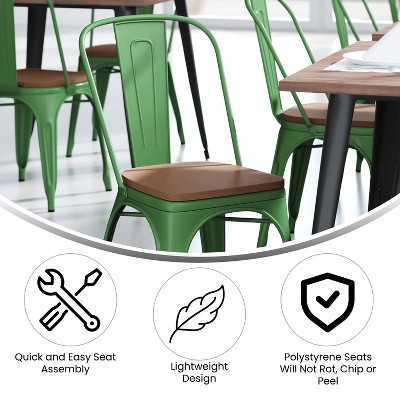 Green Metal Indoor-Outdoor Stackable Chair with Teak Seat